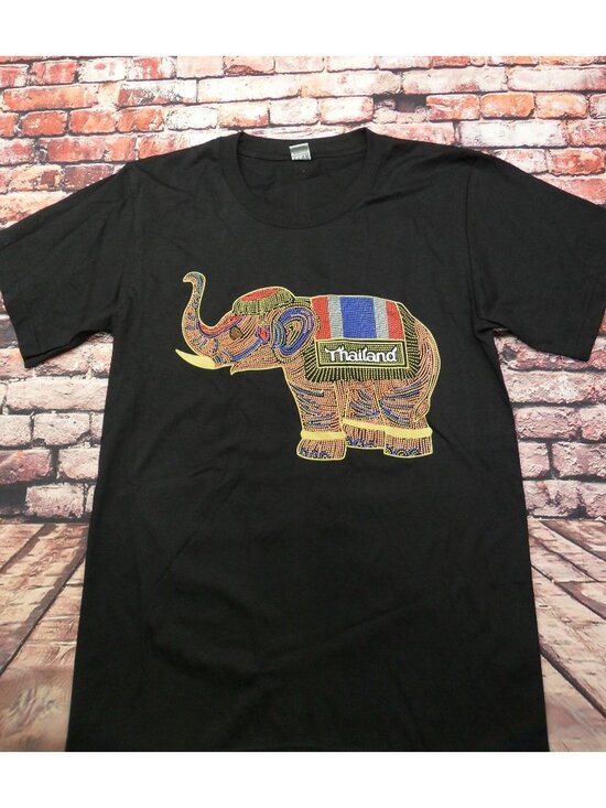 Super Tops - Thailand Elephant T-Shirt Super L Black Cotton Unisex